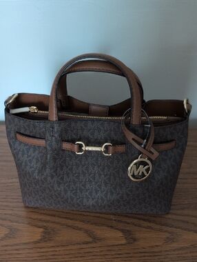 Michael Kors Brown and Tan Signature Mini Tote with Gold Hardware